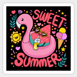 Sweet Summer a fun and colourful Summer time design a cute watermelon wearing sunglasses on a flamingo floaty Magnet